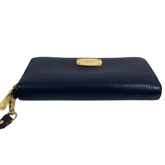 MICHAEL KORS Jet Set Zip Continental Leather Full Wallet Wristlet, Blue/Gold - Picture 2 of 12